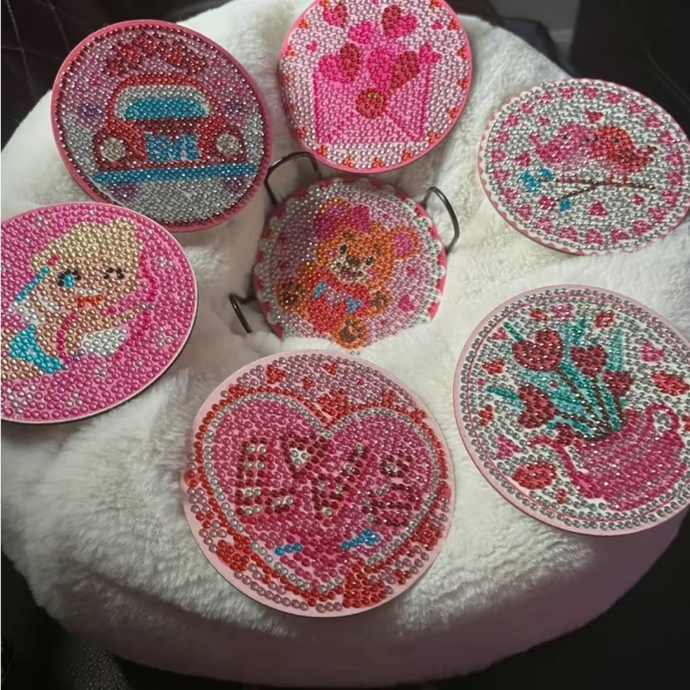 Valentine set of (7) diamond art coasters